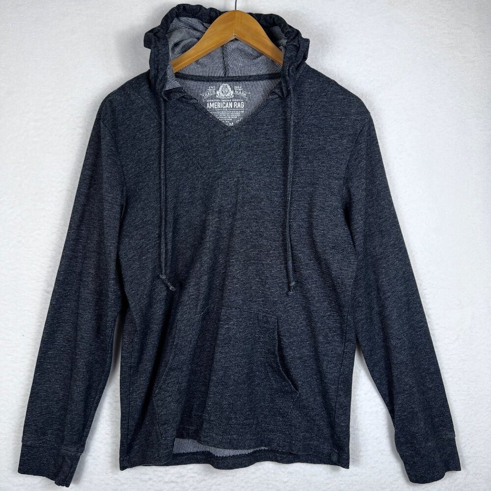 American Rag Mens Gray Pullover Hoodie Size Medium Lightweight Drawstring